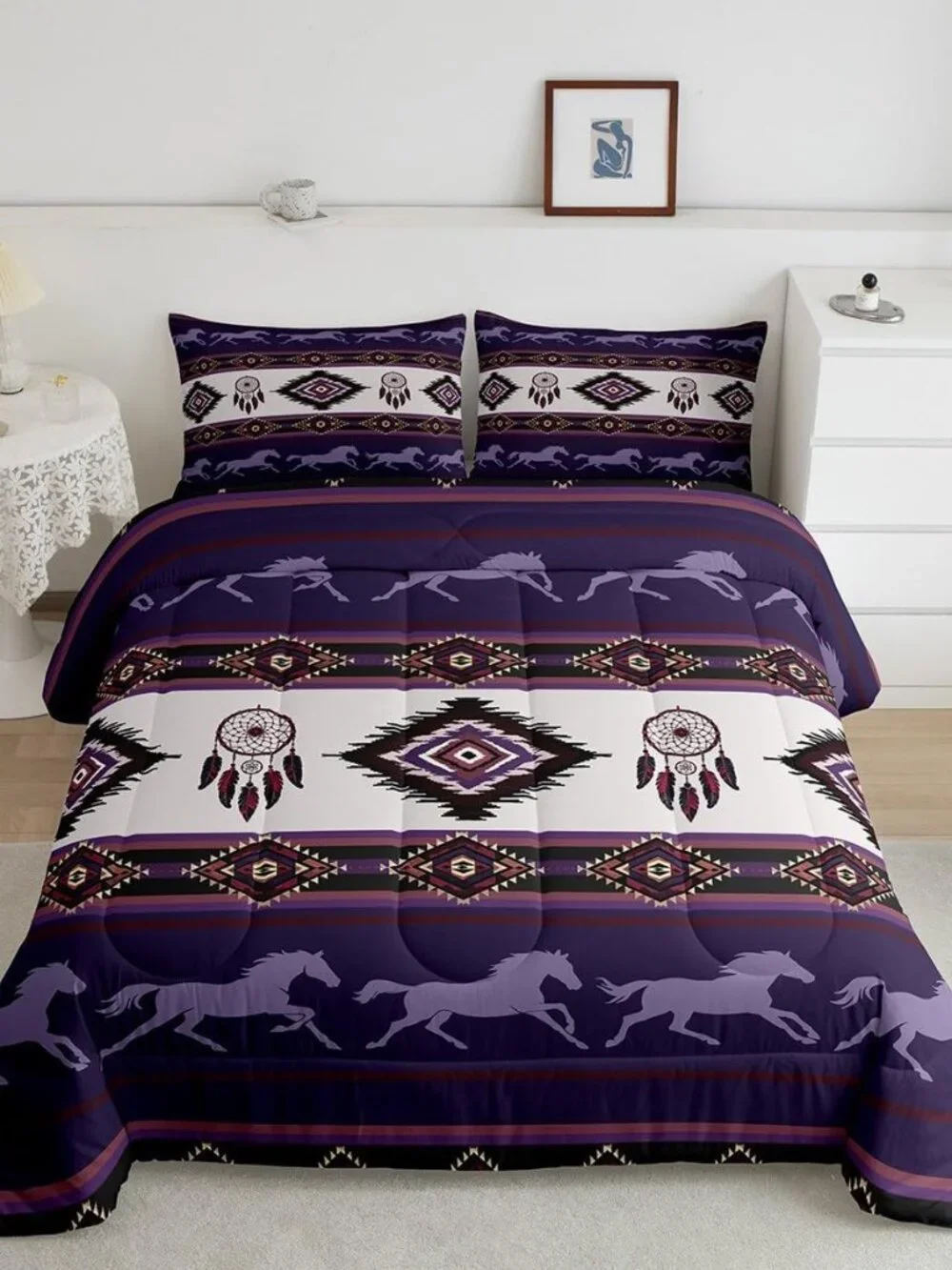 Boho Aztec Kids Comforter Set Queen Size,Southwest Native Tribal Exotic Reversib
